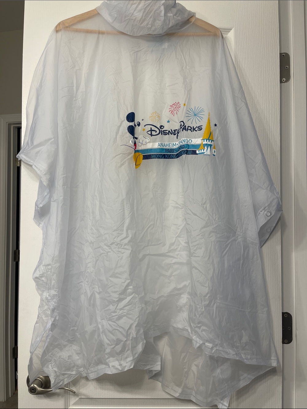 Disney White Rain Poncho with Multicolor Parks Logo, one size adult